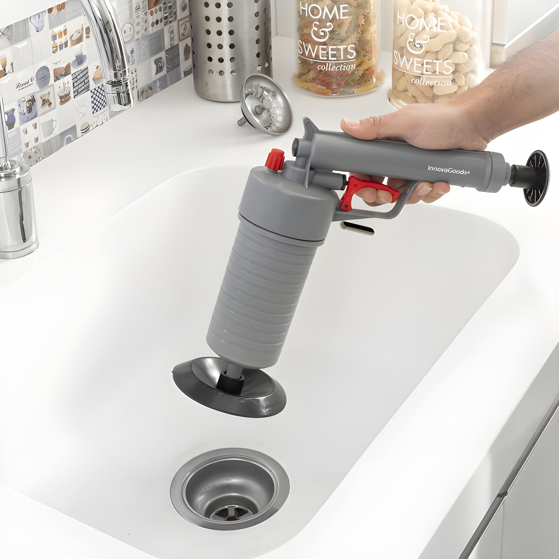 Universelle Pressluftpistole zur Abflussreiniung, mit Adaptern KlinGun