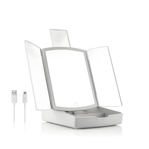 Klappbarer spiegel mit led und 3-in-1-make-up-organizer